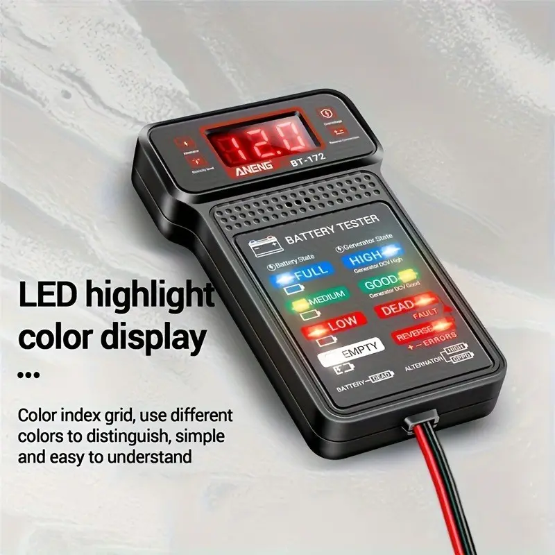 BT-172 12V Multifunctional Automotive Battery Tester with LED Display, Over/under Voltage Detection, Auto Range, Voltage/current/resistance/capacity Test