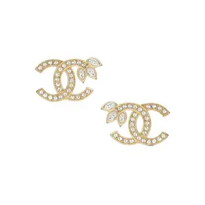 Pre-owned Chanel Gold Brass Ivy Gold Brass Double C Logo Earrings 1108GIA0015