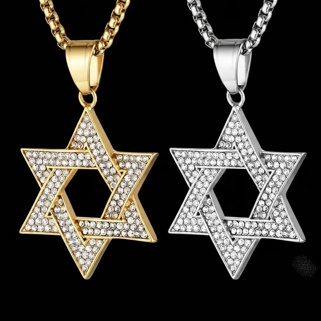 MaxBling81 Unisex Hip Hop Star of David Pendant Necklace, Gold Plated Stainless Steel with Iced Out CZ, Chunky 24-Inch Rolo Link Statement Chain, Exquisite Trendy Pendant, Gold Aesthetic, Brand New, Daily Wear, Adults, Chain & Link