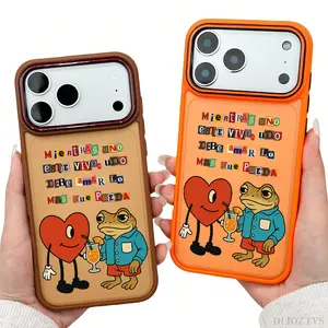 Frog and Heart Life Quote Pattern Phone Case for iPhone 17 Pro Max 17Air 16 Plus 16e 15 14 13 12 11 Color Blocking Button and Camera Frame Design Shockproof Skin Feel Shell