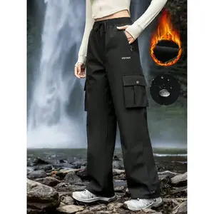 Women's winter sports outdoor windproof and waterproof wool pants, comfortable and breathable large pockets, casual hiking and jogging, running pantsRAIMENTRY