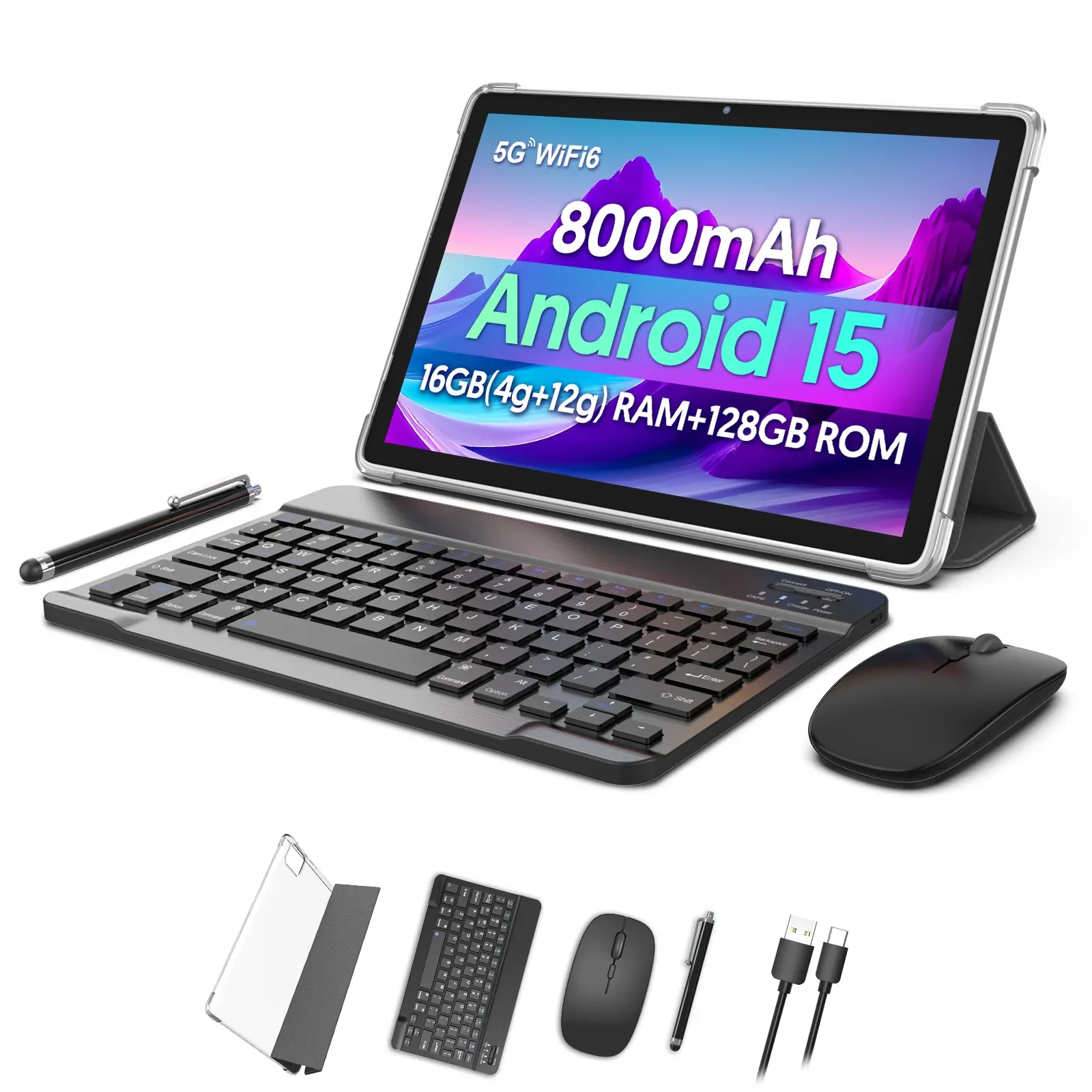 10 Inch Android 15 Tablet, Quad-core Processor Tablet with Keyboard ...