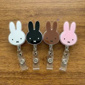 Miffy Bunny Retractable Badge Reel - Kawaii Bunny Acrylic ID Holder Clip - Aesthetic Office Supplies - Gift for Her