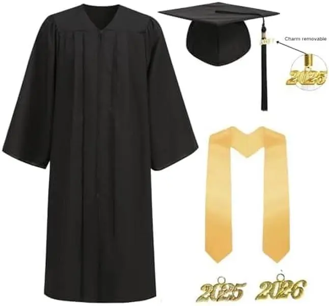 Matte Graduation Cap and Gown 2026 Set with Tassel Adult Unisex High School College Bachelor Robe Costume Fabric Loose
