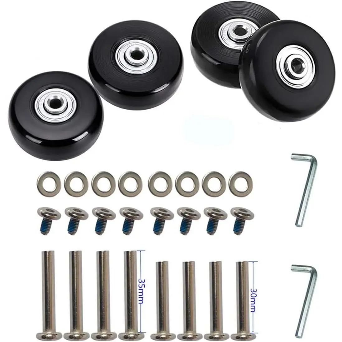 50 x 18mm Set of 4 Luggage Suitcase Replacement Wheels  Rubber Swivel Caster Bearings Repair Kits