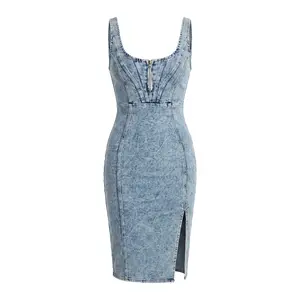 Denim Dress for Women Sleeveless Side Slit Bodycon Midi Jean Dresses for Women 2026