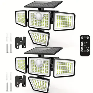 (1/2 Pack) Solar Outdoor Lights - 3000LM 188 LED 4 Heads Motion Sensor Light, IP65 Waterproof, Solar Floodlight Security Light for Backyard, Patio, Garden 270° Wide Angle Lighting for Yard, Garage and Garden and Gifts for Men