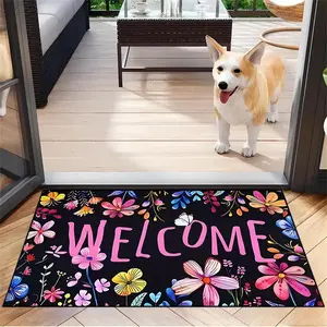 Floral Pattern Welcome Door Mat, Non-slip Kitchen Floor Mat, Household Kitchen Mat, Indoor Mat, Door Mat, Entrance Rug, Home Decor, Room Decor