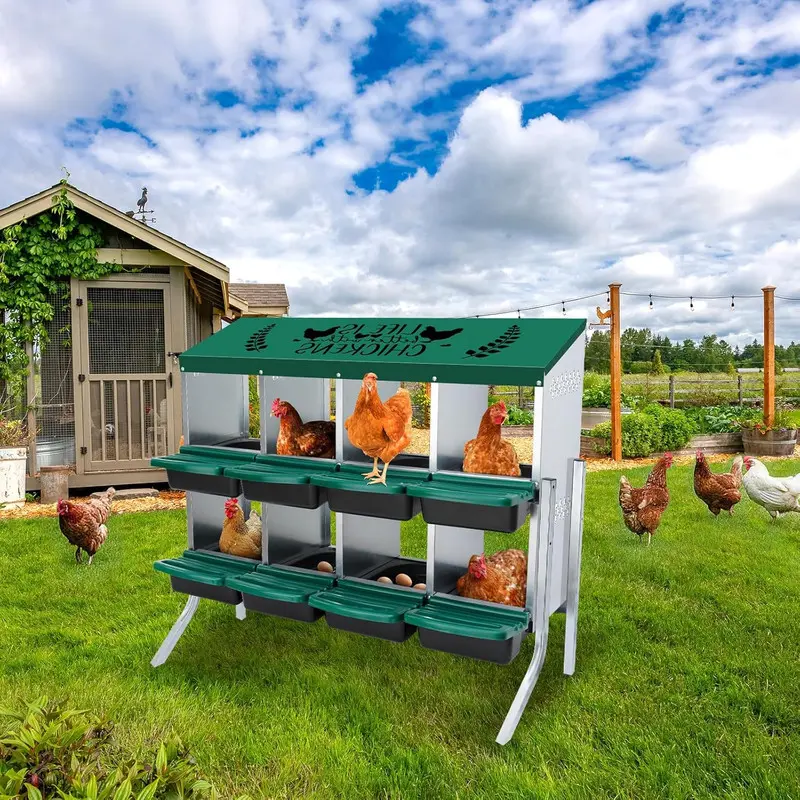 【Christmas Gift】Nesting Boxes 8-Holes Nesting Boxes for Chickens Height-Adjustable with Chicken Perch can accommodate 8 to 32 Chickens and Comes Outdoor Cage