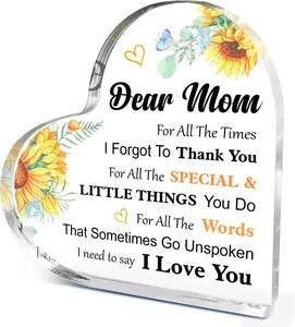 Mothers Day Gifts for Mom, Dear Mom I Love You Sign Acrylic Heart Plaque Gift from Daughter Son