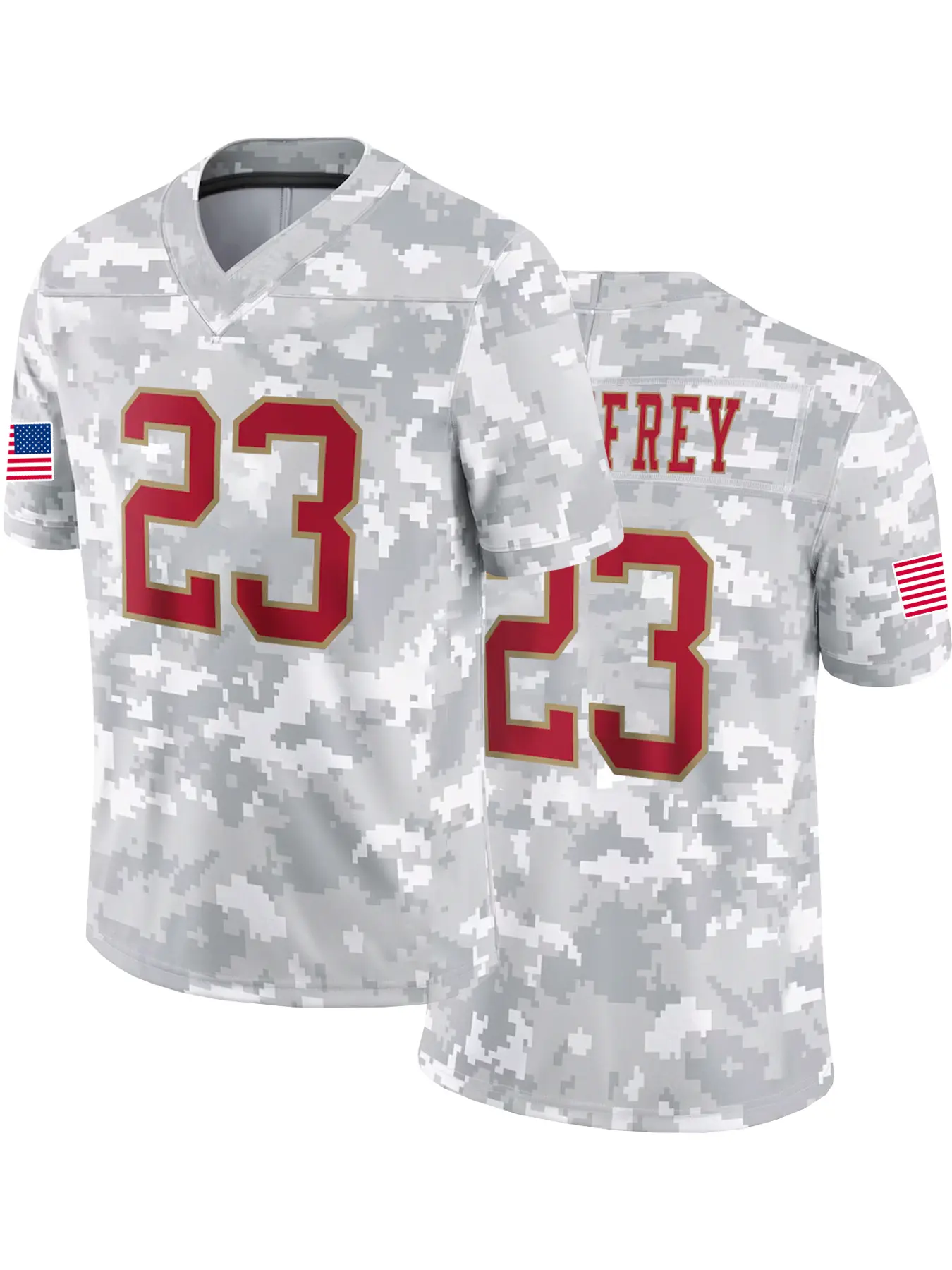 Men's Camo American Football Jersey, Breathable Sportswear with Embroidery, Number Short Sleeve Tee, Summer Loose Fit