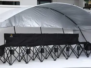 Portable 6-seat camping bench with cup holder and sunshade