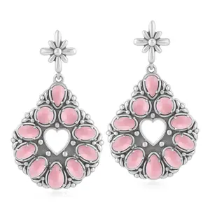 American West Sterling Gemstone Heart Center Dangle Earrings