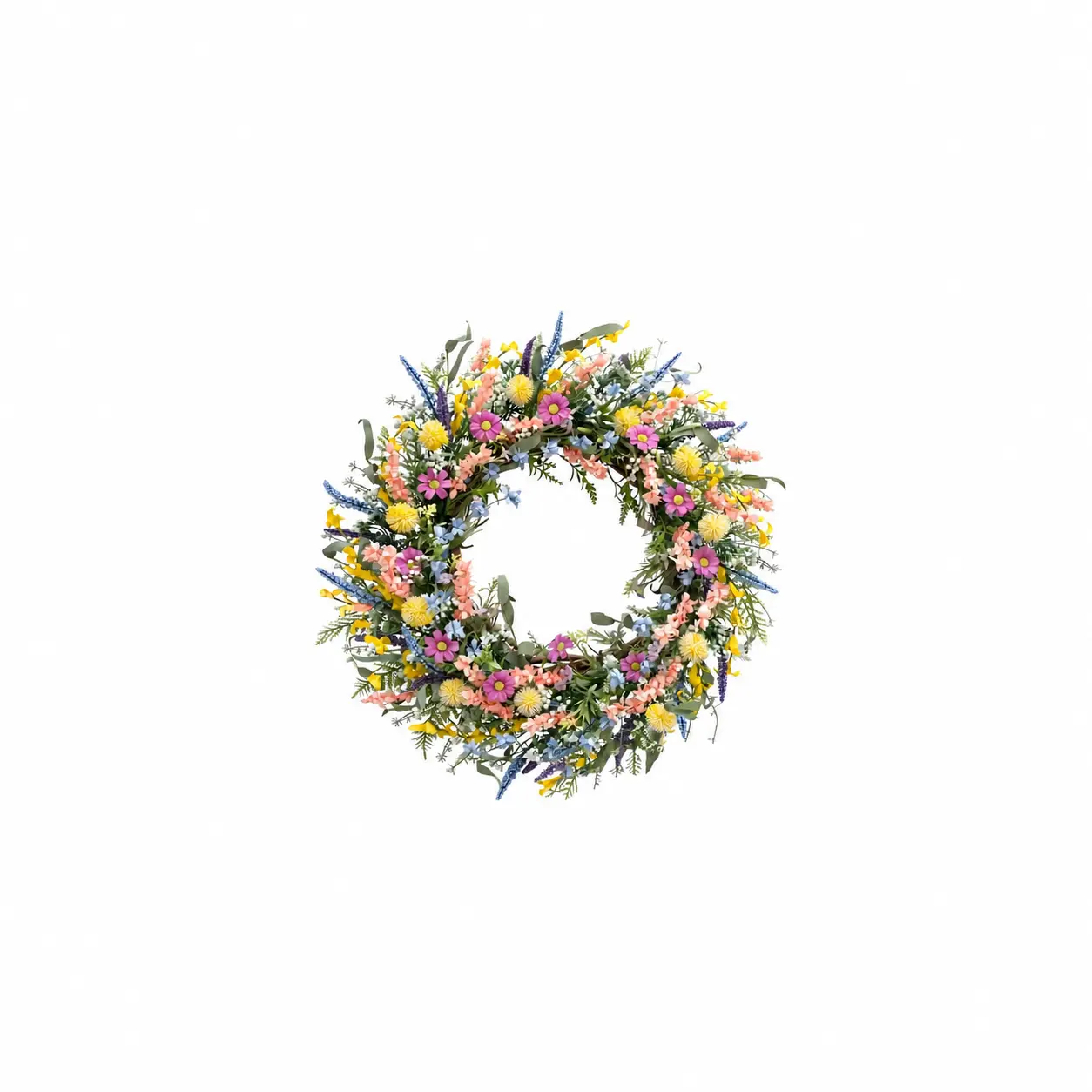 45cm Round Multicolor Artificial Floral Wreath - Spring Summer Flower Garland, Home Decor Ornaments for Front Door, Room Decor, Festival Occasions