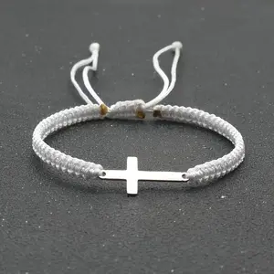 1pc mens hand braided stainless steel patchwork bracelet anti-allergy acrylic fibers rope bracelet