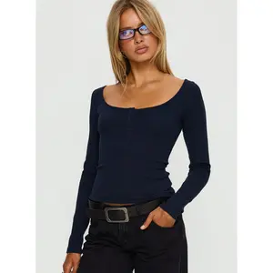 Keslie Long Sleeve Henley Top Navy