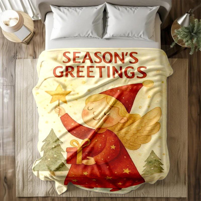 1 piece Festival Blessings Little Angel themed flannel blanket - Oversized fluffy flannel sofa blanket, suitable for beds and sofas, modern design, all-season use, digitally printed pattern, 100% polyester material, machine washable, suitable for