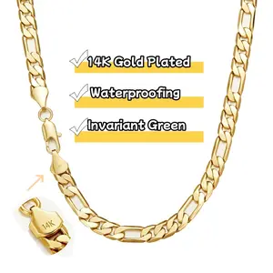 New 14K Real Gold- Plated FigaroChain Necklace for Men- 10mm Wide,20-24"Italian-Style Cuban Link,Tarnish-Free Nanotech Coating,Hip Hop Streetwear,Minimalist Layering Jewelry, Hypoallergenic & Tarnish-Resistant, Durable Hip Hop Jewelry for Daily Wear