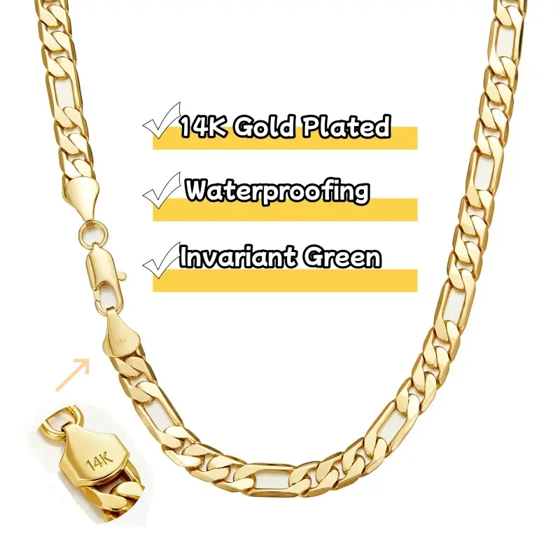 New 14K Real Gold- Plated FigaroChain Necklace for Men- 10mm Wide,20-24"Italian-Style Cuban Link,Tarnish-Free Nanotech Coating,Hip Hop Streetwear,Minimalist Layering Jewelry, Hypoallergenic & Tarnish-Resistant, Durable Hip Hop Jewelry for Daily Wear