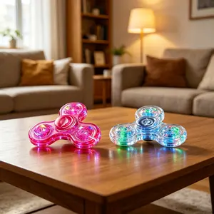 Fidget Spinner 2-Pack Light-Up Sensory Toys for Adults Kids Ages 4-12 Glow Toys Classroom Prizes Teen Boys Crystal ABS Material LED Lights Vibrant Colors Portable Travel Toy