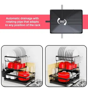 3-Tier Dish Drying Rack with Automatic Drainage, Over Sink Stainless Steel Organizer for Kitchen Counter, Rust-Proof 2-Tray DesignOrganizers and Storage,Upgraded