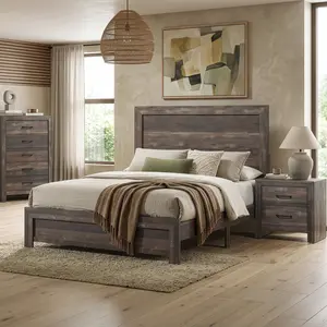 Aylswoth Platform Bed with Panel Headboard & Footboard Distressed Finish Rustic Style by FOA