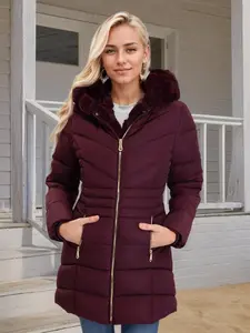RED MARINE Women's Long Zipper Down Coat with Fuzzy Lining and Zipper Pockets - Stylish and Warm Winter Outerwear