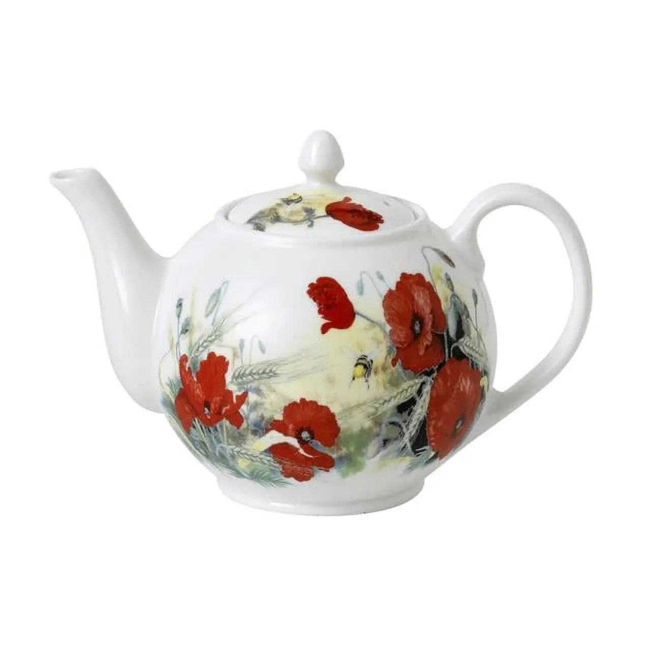 Roy Kirkham ER2617 Classic Large Bone China Teapot - Multi-Spout, Poppy Design, 1100ml, Suitable for Casual Tea & Formal Tea