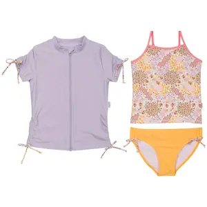 Girls Short Sleeve Rash Guard + Tankini Bikini Set (3 Piece) | "Meadows”