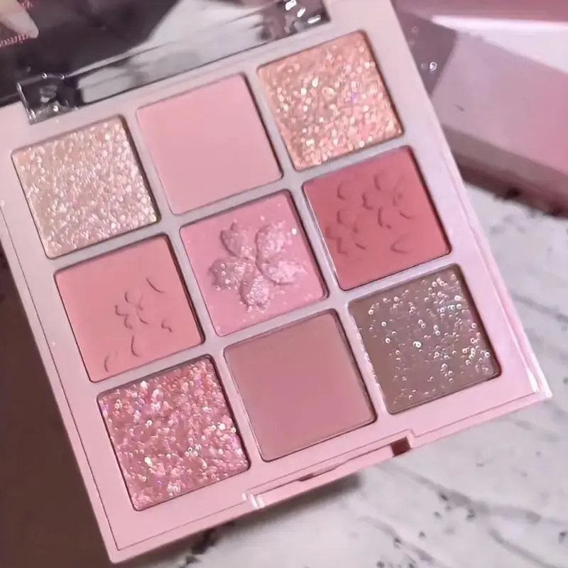 Cherry Blossom 9 Color Eyeshadow Palette, Matte Eyeshadow Palette, Highly Pigmented Palette Daily Shimmering Eye Shadow Makeup Palette, Glitter Palette, Eye Shadow Palettes, Eyeshadow Powder, Beauty Eyeshadows, Cosmetic