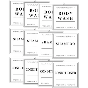 12 count Bathroom Organization Labels,  Soap Dispenser Label Stickers for Glass/Plastic Bottles, Removable Cleaning Labels for  Wash Shampoo and Conditioner
