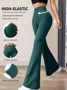 Women's High Waist Elastic Flare Pants, Ultra Soft High-Waisted Design, Breathable Activewear Bottoms, High Stretch Bottoms, Butt Lifting Yoga & Commuter Wear, Perfect for Daily Use