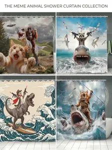 OMG! Shocked Selfie Cat, Sunglasses Gorilla Riding T-Rex & UFO — The Craziest Shower Curtain EVER to Save Your Boring Bathroom!