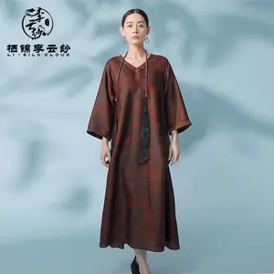 Guangdong Black Pearl Gambiered Guangdong Gauze xiangyunsha Slimming & Elegant Loose & Flowy Summer Breathable Oriental Luxury Look Breathable & Sweatproof Suitable for Daily/Work/Banquet New Chinese Style