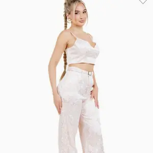 Elegant Jacquard Crop Top & Wide-Leg Pants Set