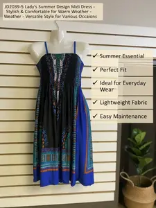 JD2039-5 Lady's Summer Design Midi Dress - Stylish & Comfortable for Warm Weather - Versatile Style for Various Occasions