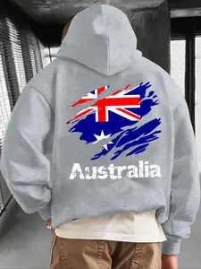 Men's Casual Hooded Sweatshirt with Kangaroo Pocket, Geometric Pattern Design, Fitted Style for Fall & Winter, Trendy Australian Fashion