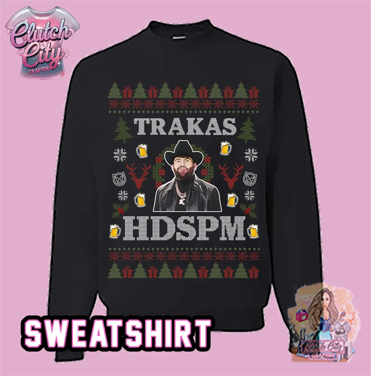 Trakas HDSPM Christmas Black Sweatshirt Crew Neck - Lightweight Holiday Sweater with Classic Crew Neck Design for Men Long Sleeve Casual