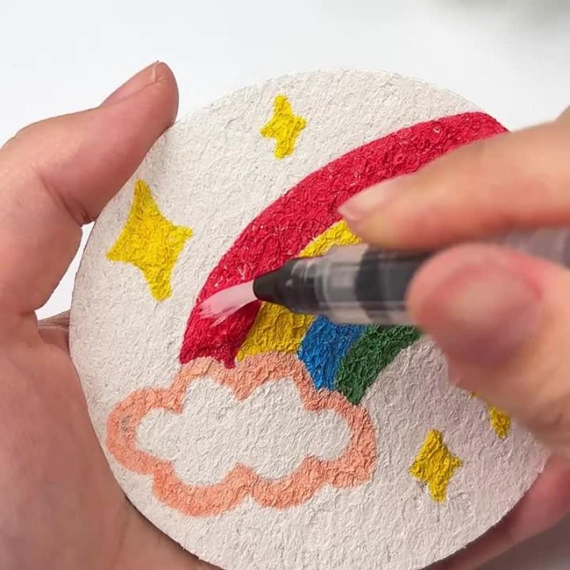 Magic 3D Foam Texture Painting Kit: 2.68inch Round Foam Sheets & Craft Paper, 12-Color Watercolor Pens + 1 brush – All-in-One Creative Supplies for DIY Art, Christmas Gifts, School/Home Activities & Travel Crafts