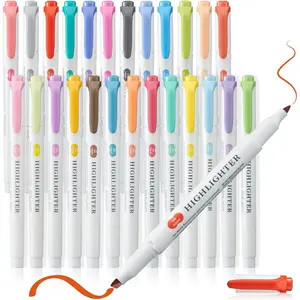 Pastel Highlighters - 25 count Assorted Colors Dual Tip Real Mild Highlighter Markers, Chisel & Fine Tips for  Journaling, Note Taking, School Supplies, No Bleed