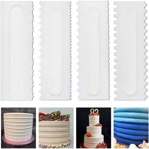 4 count/set Cake Scraper Decorating Plastic Sawtooth Comb Mousse Butter Cream Cake Edge Tools Plastic Sawtooth Cake Icing Smoother Kitchen Baking Cake Edge DIY Tool