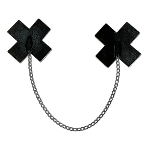 Chains: Liquid Black Plus X Cross with Chunky Silver Chain Nipple Pasties by Pastease
