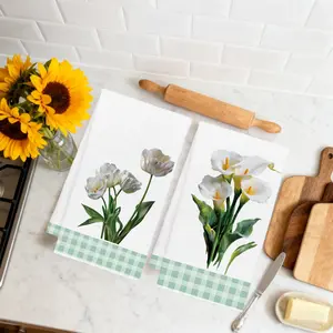2pcs 23.6x15.7 In Floral Kitchen Towels Featuring A Watercolor Design With White Tulips And Calla Lilies Measuring These Can Be Used As Dishcloths Scrubbing Cloths Or Decorative Items