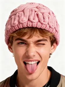 Y2K Brain Hat Knit Beanie, Halloween Oddball Cute Trendy Warm Cap, Unisex Fitted Winter Knitwear, Knitted Hat, Perfect Gift for Friends & Valentine's Day