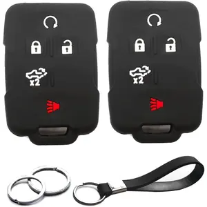 2pcs Compatible with Smart 5 Buttons Key Fob Cover Case, Key Chain Protector, Keyless Remote Holder For Silverado,Sierra 1500,2500,3500