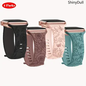 4-Pack Floral Pattern Silicone Apple Watch Bands – Sport Strap 38–49mm (Series 1–11, SE, Ultra / Ultra 2)