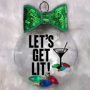 Funny Let's Get Lit Glass Christmas Ornament, Holiday Martini, Mini Light Bulbs, Liquor Bag, Holiday Cocktails by Festive Flirts
