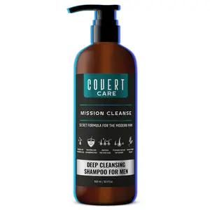 Covert Care Mission Cleanse Deep Cleansing Shampoo for Men - Thickening Formula Strengthens Hair Boosts Volume Nourishes Scalp Activates Roots 500ml