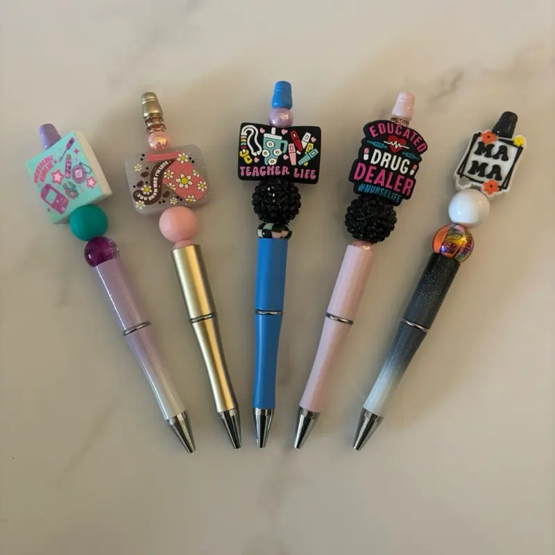 5 Custom Beaded Pens with Unique Designs and Colorful Beads - Personalized Writing Tools