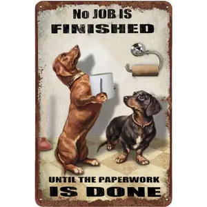 Dachshund Decor Vintage Bathroom Dog Tin Sign Roll Paper No Job Is Finished Rustic Metal Tin Sign Funny Bathroom Wall Plaque8x12 Inch
